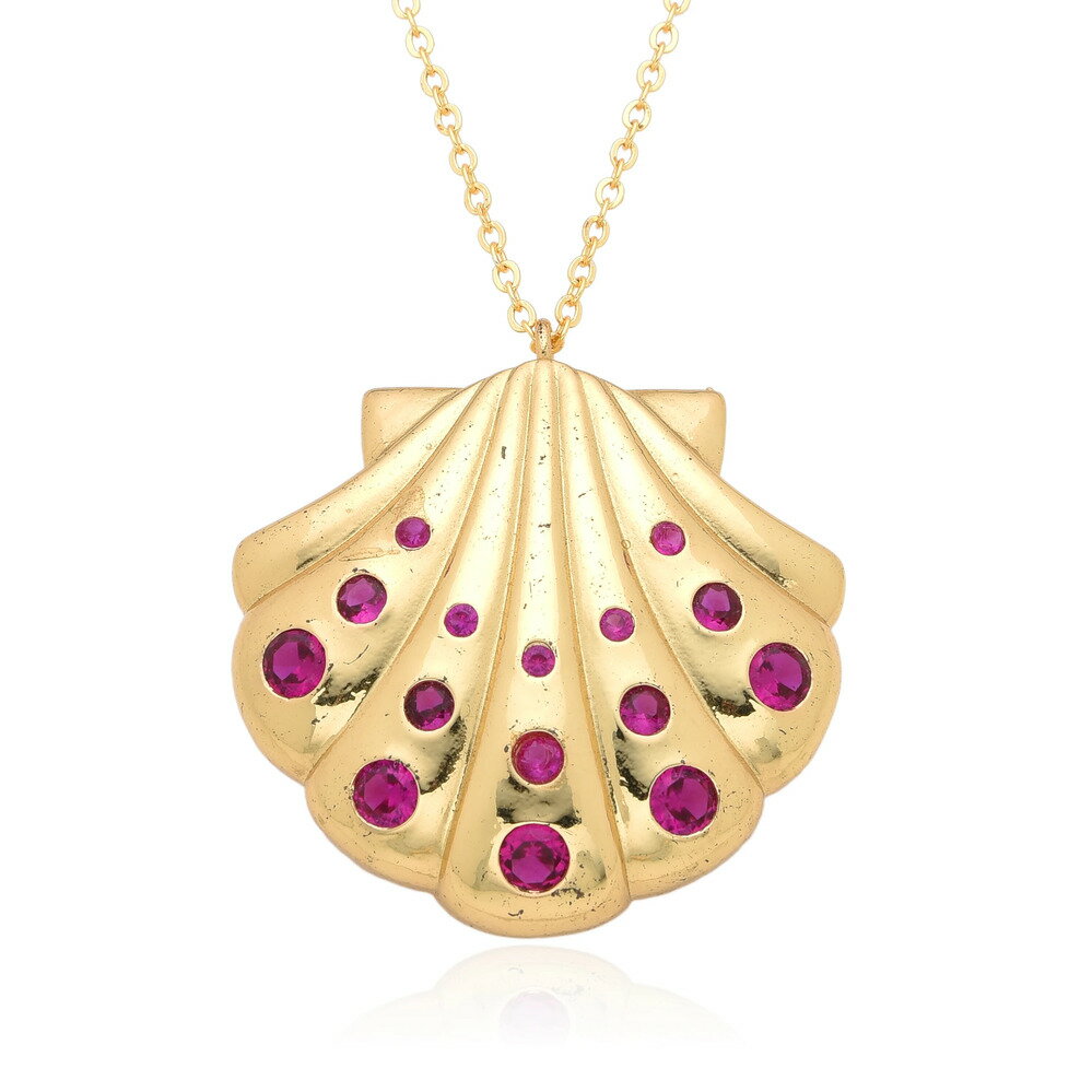 【送料無料】 チョーカー ペンダント ネックレス ゴールド チェーン シェル レディース カラー 貝殻 チャーム カラフル 象眼細工 CZ ファン型 扇型 DI...