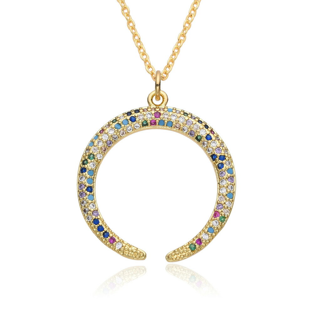 【送料無料】 チョーカー ペンダント ネックレス ゴールド ハート キング 月 レディース kpop カラー ムーン チャーム 象眼細工 CZ 三日月 ジュエリ...