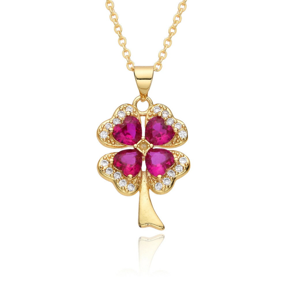 【送料無料】 チョーカー ペンダント ネックレス マルチカラー ジルコニア クローバー ゴールド プラント 木の葉 リーフ 植物 レディース カラー 四つ葉 ラ...