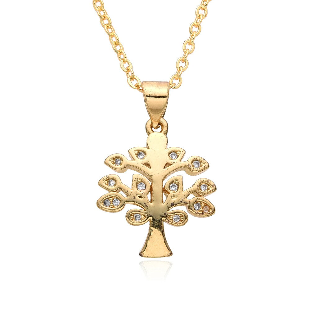 FineJewelrysの【送料無料】 チョーカー ペンダント ネックレス ジルコニア ビンテージ ゴールド チェーン プラント ビーズ 木の葉 リーフ 植物 レディース カラー ピース ライフ 木 ツリー チャーム マイクロインレイド ジルコン DIY｜アングル3