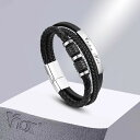 【クーポン利用で4420円】 バングル ブレスレット 黒 ブラック レザー メタル メンズ パーソナライズ ボーイ 編組 PU チューブ チャーム カスタム ジ...