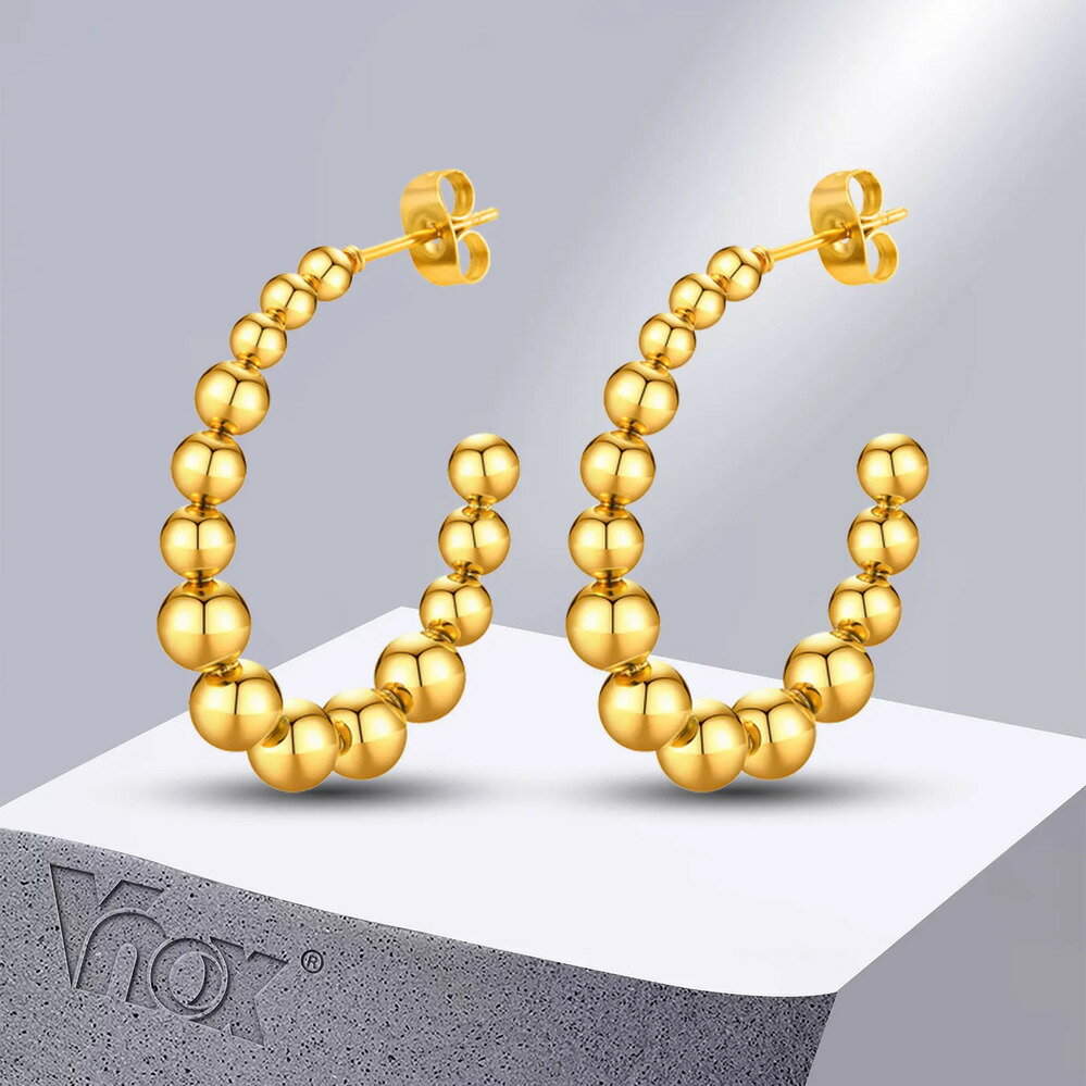 【送料無料】 ピアス ビーズ メタル フープ C レディース シェイプ スタイリッシュ ハギー ミニマリスト シック 耳 イヤー ジュエリー パーティ ギフト 彼