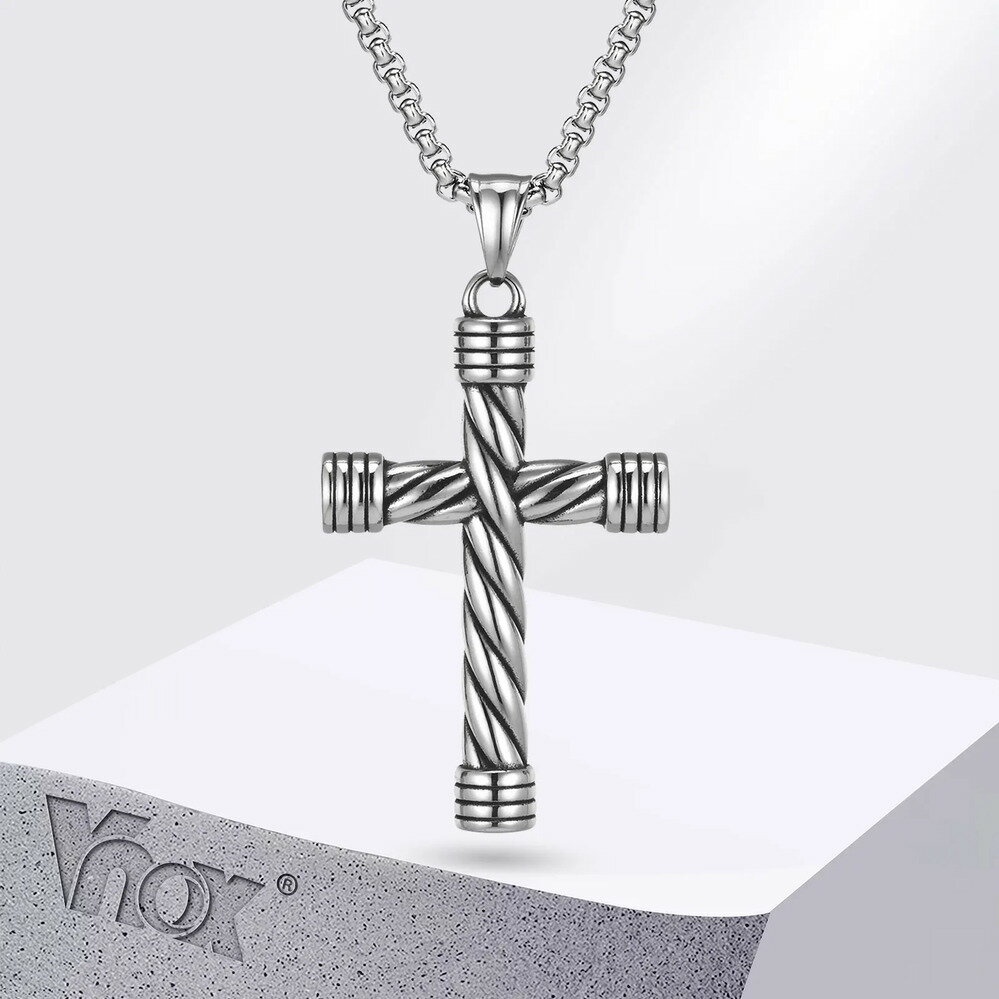 【クーポン利用で4650円】 ペンダント ネックレス クロス メタル ポール メンズ ボールド ツイスト クール ボーイ 大 パンク ロック キリスト 信仰 フェイス 襟