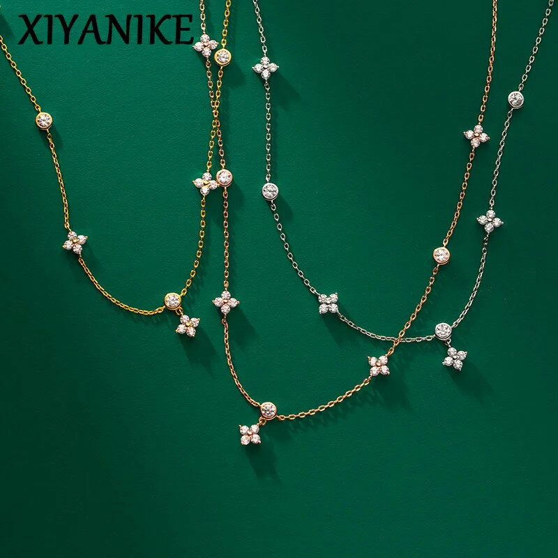 【送料無料】 チョーカー ネックレス 花 フラワー ジルコニア チェーン 木の葉 リーフ レディース 象眼細工 ジルコン 4 ホット ファッション 新しい ジュ...