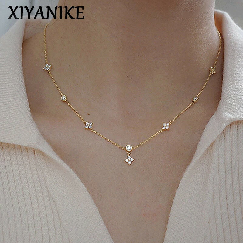 【送料無料】 チョーカー ネックレス 花 フラワー ジルコニア チェーン 木の葉 リーフ レディース 新しい 年 象眼細工 ジルコン 4 ファッション ジュエリ...