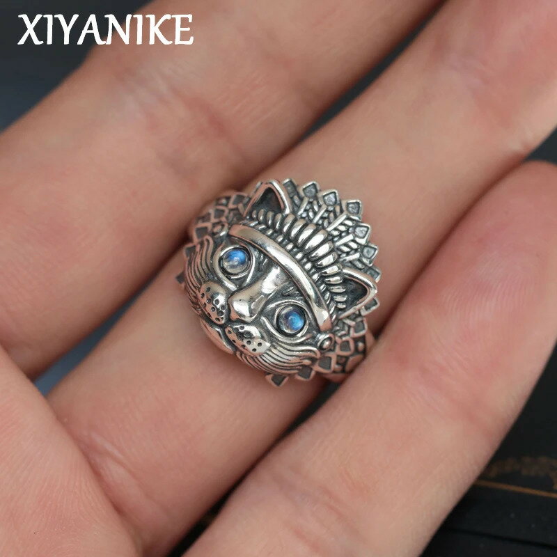 【クーポン利用で3750円】 指輪 リング 動物 アニマル ビンテージ ストーン インド ネコ カブ 月 レデ..