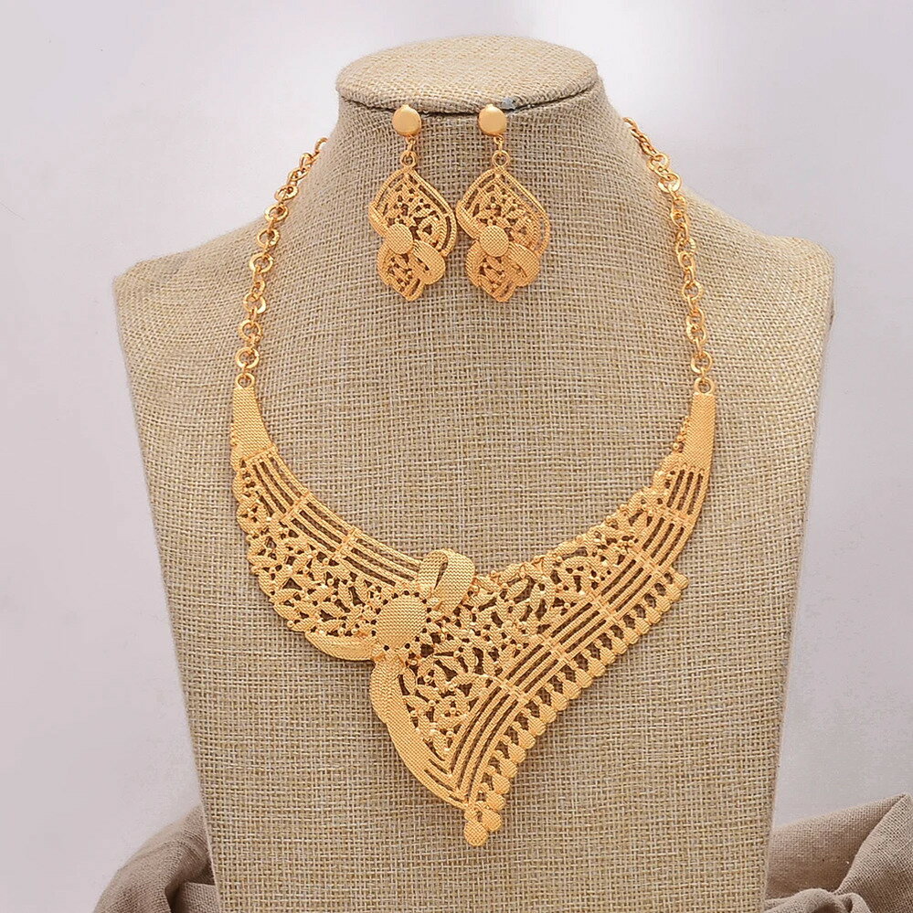 【クーポン利用で8070円】 ピアス ネックレス ナイジェリア ブライダル アフリカ ゴールド ハート レディース アフリカン ジュエリー セット 結婚式 ウェディング カラー ドバイ ギフト