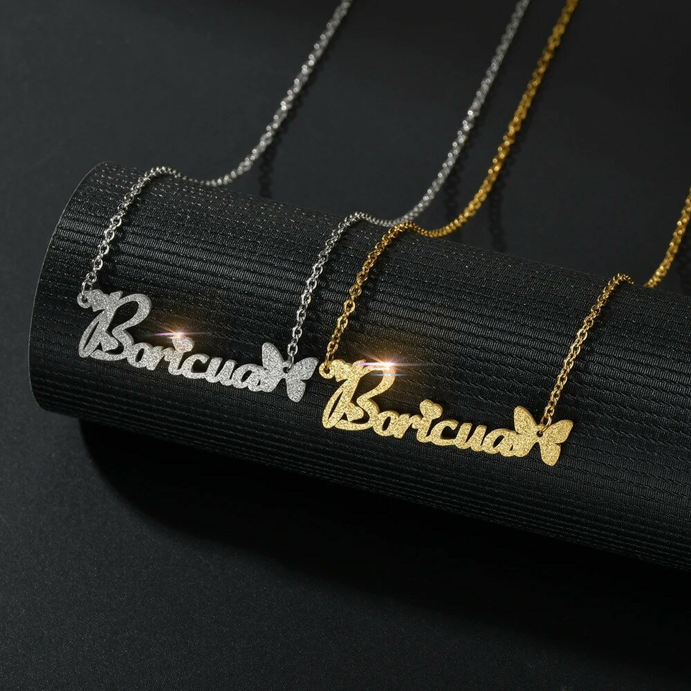 【送料無料】 チョーカー ペンダント ネックレス 蝶 バタフライ ステンレス インセクト クラウン ネーム 昆虫 レディース パーソナライズ カップル 名前 ス...