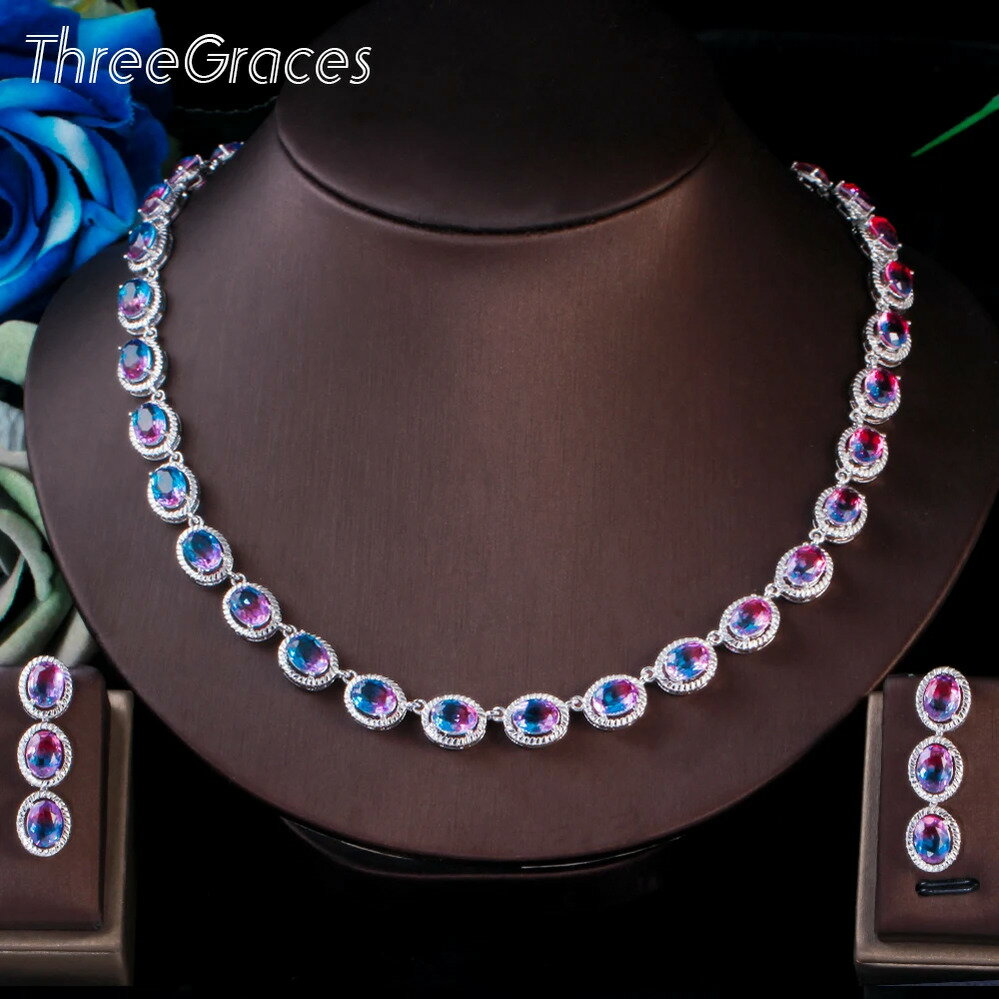 【送料無料】 チョーカー ピアス ネックレス レインボー クリスタル ラウンド レディース ユニーク 虹 CZ 形 シェープ ジュエリー セット パーティ フェ...