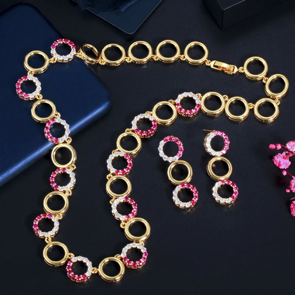 【送料無料】 チョーカー ピアス 指輪 リング ネックレス 白 ホワイト ジルコニア 赤 レッド ゴールド チェーン ラウンド ピック レディース 素敵 キュー...