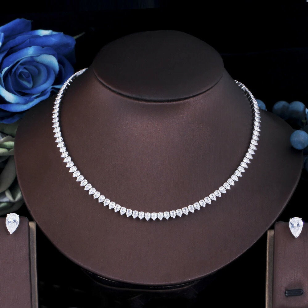 【送料無料】 チョーカー ピアス ネックレス ジルコニア シルバー ストーン ピック レディース 素晴らしい キュービック ジルコン カラー かわいい スタッド...