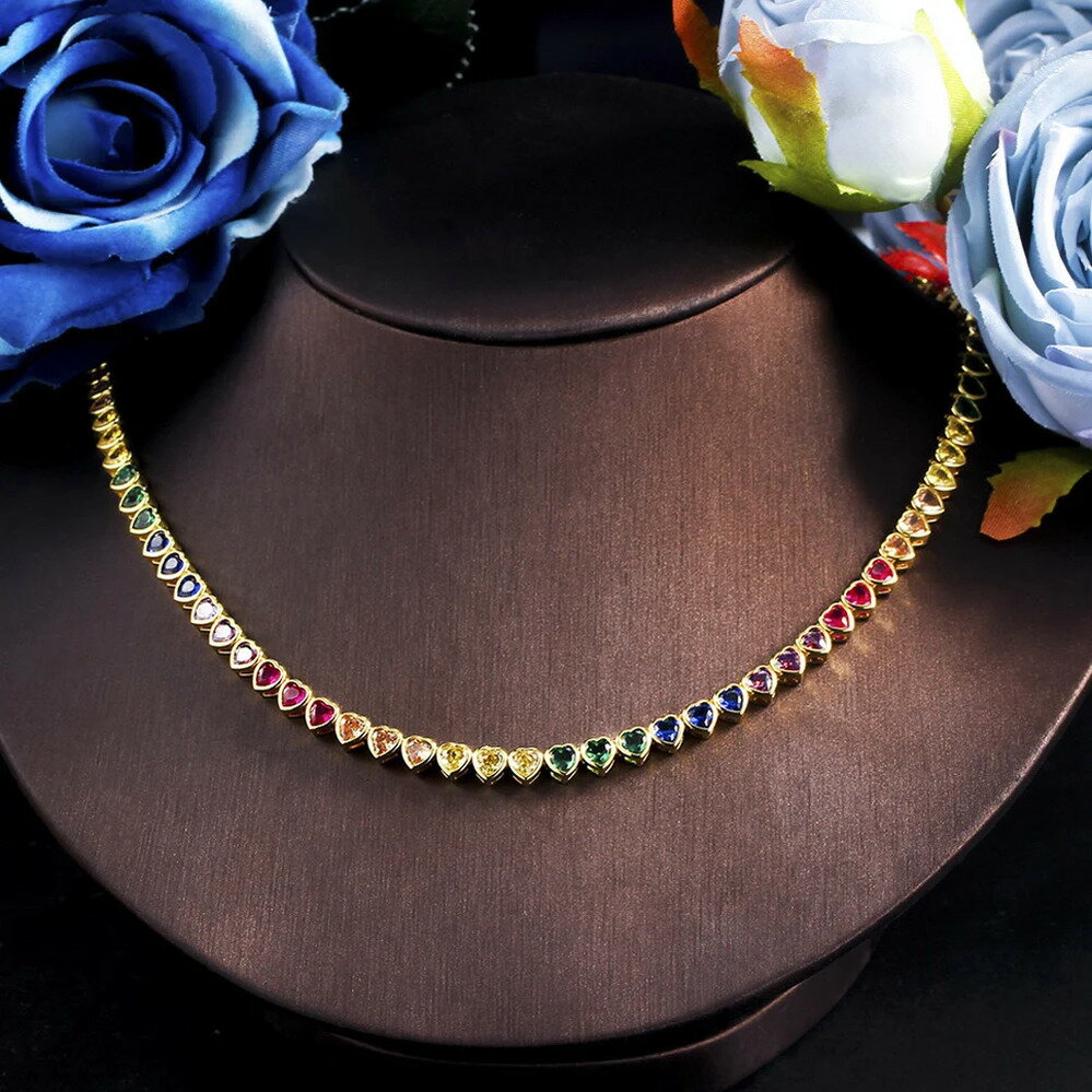 【送料無料】 チョーカー ネックレス マルチカラー テニス ハート レディース エレガント スモール 形 シェープ かわいい 素晴らしい CZ スポーツ ファッ...