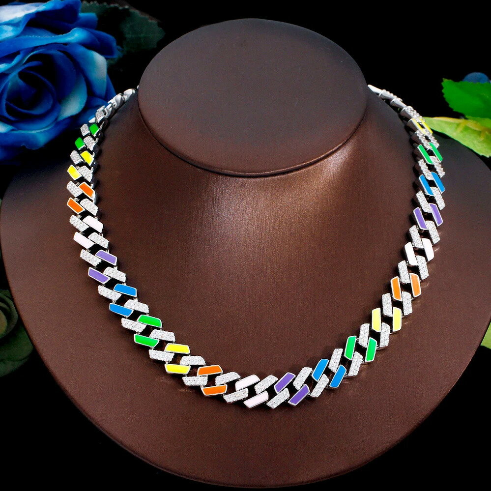 【送料無料】 チョーカー ネックレス マルチカラー キューバ チェーン レディース クリエイティブ エナメル キラキラ CZ ヒップ ホップ ファッション デイ...