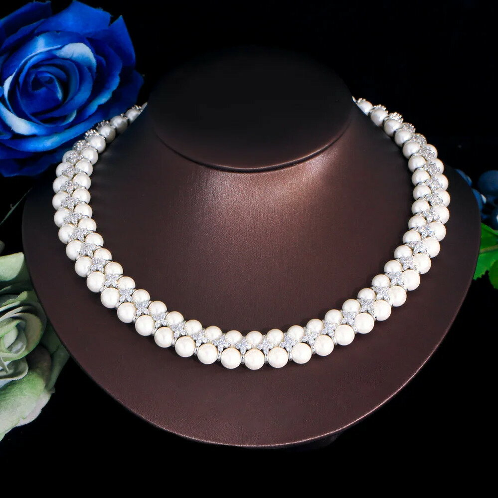 【送料無料】 チョーカー ネックレス ジルコニア ブライダル シルバー ピック パール レディース エレガント キュービック ジルコン カラー シミュレーション...