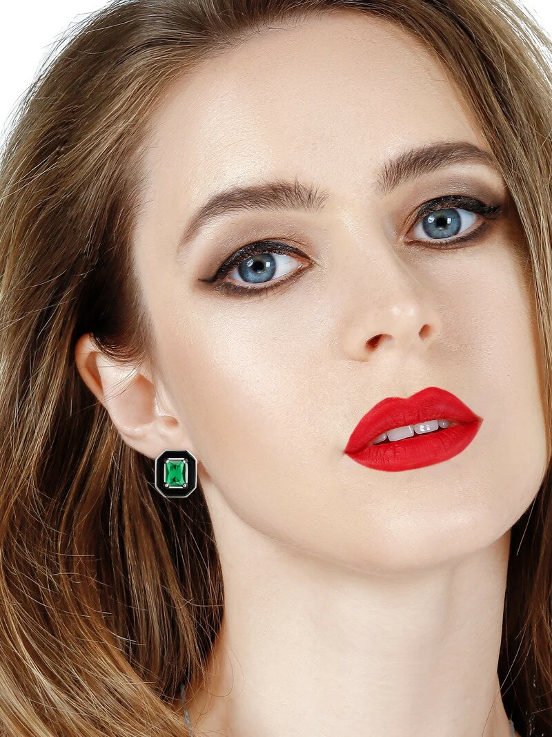 楽天FineJewelrys【クーポン利用で11370円】 ピアス 黒 ブラック 緑 グリーン クリスタル シルバー リング レディース 925 スターリング ファッション 新しい スタイル 合成 エナメル クリップ 結婚式 ウェディング ハイ 品質 ジュエリー