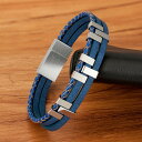 【クーポン利用で4500円】 バングル ブレスレット ステンレス レザー メンズ クラシック マルチ レイヤー デザイン スチール チャーム ファッション パン...