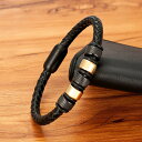 【クーポン利用で4500円】 バングル ブレスレット ステンレス シンプル レザー 磁気 メンズ 幾何学 リアル 組み合わせ コンビネーション スチール マグネ...