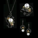 【送料無料】 ピアス 指輪 リング ネックレス 動物 アニマル 黒 ブラック フィッシュ ゴールド パール カニ 魚 レディース クリエイティブ 象眼細工 ジュ...