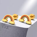 【送料無料】 ピアス ゴールド レインボー ステンレス スタッドピアス レディース 女性 シック 虹 橋 ブリッジ スタッド ガール ジュエリー アンチ アレルギー カラー スチール 耳 イヤー ギフト アクセサリー