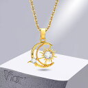 【送料無料】 ペンダント ネックレス ゴールド 星 スター クレセント ステンレス メタル 金属 ストーン 月 ジルコニア レース レディース 女性 絶妙 キラ...