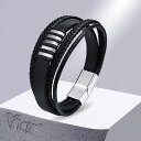 【クーポン利用で4110円】 バングル ブレスレット 黒 ブラック レザー PUレザー メンズ PU レイヤー 編組 カジュアル 紳士 リストバンド