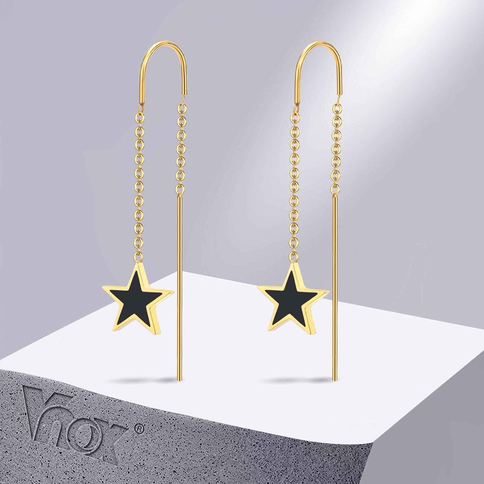 【送料無料】 ピアス ゴールド 星 スター チェーン ロング 揺れる レディース 女性 ダングル ドロップ プレート ライン エレガント ジュエリー