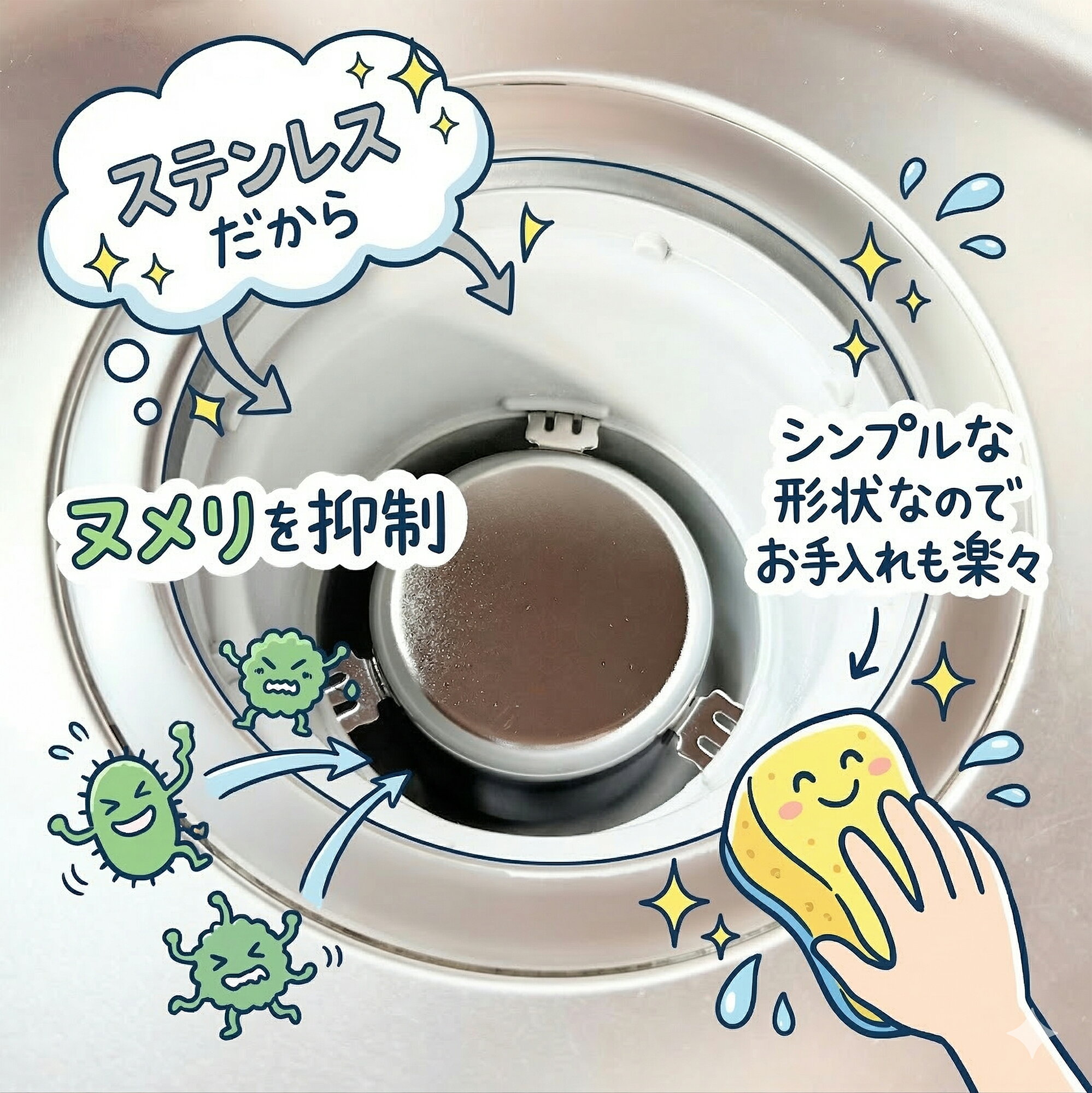 ステンレス防臭ワン φ89.5mm×64mm 排水トラップ LuLuPaL ステンレス 金属 排水口 流し台 流し用（2枚目）