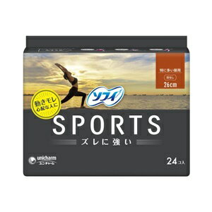 【ユニ・チャーム】 ソフィ SPORTS ナプキン 特に多い昼用 羽なし 26cm 24枚入 (医薬部外品) 【衛生用..