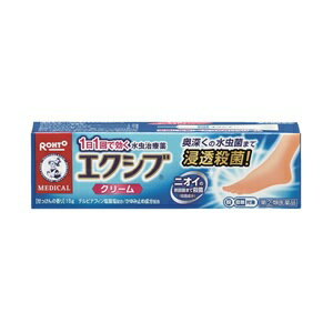 1日1回の使用で効く水虫治療薬！クリームタイプ 水虫は治せる! きちんと治療して清潔でキレイな素足へ！ 水虫は一度なってしまったら治せないと思っていませんか？ もしそうなら、それは、効果的な治療ができていなかったか、 水虫菌が完全に死滅する前に治療をやめてしまい、 再発してしまったなどの理由が考えられます。 効果的な治療をしっかり続ければ、 水虫はきちんと治すことができます。 メンソレータムエクシブEXクリームで正しく効果的に治療して、 清潔な素足を目指しましょう。 清潔感あふれる さわやかなせっけんの香り 「エクシブの5つのはたらき」 1 深部まで浸透 水虫菌を破壊 優れた殺菌力を持つテルビナフィン塩酸塩が角質層の奥の水虫菌も破壊 2 かゆみ止め成分トリプル配合 3つのかゆみ止め成分がしつこいかゆみに効きます (「クロルフェニラミンマレイン酸塩」「クロタミトン」「リドカイン」) 3 皮めくれ・水ぶくれもキレイに! 水虫による炎症にはたらく抗炎症成分(グリチルレチン酸)配合 4 足のニオイの元となる菌まで殺菌 イソプロピルメチルフェノール 5 24時間効果が持続 (1日1回で効く)　