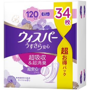 楽天薬のファインズファルマ楽天市場店【あす楽対応】【P&G】 ウィスパー うすさら安心 多いときでも安心用 120cc 34枚【衛生用品】