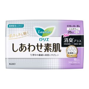 【花王】ロリエ しあわせ素肌 消臭プラス 特に多い昼用 25cm 羽つき(15個入)【医薬部外品】