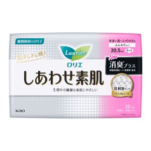 【花王】ロリエ しあわせ素肌 消臭プラス 多い昼～ふつうの日用 20.5cm 羽つき(22個入)【医薬部外品】