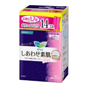 「花王」　ロリエ　しあわせ素肌　ボリュームパック　特に多い夜用35cm　羽つき　14枚