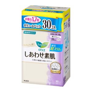 「花王」　ロリエ　しあわせ素肌　ボリュームパック　通気超スリム　特に多い昼用25cm　羽つき　30枚