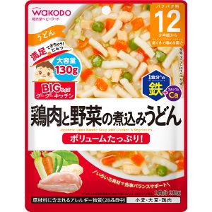 「使用方法」調理済みですので、そのまま召し上がれます。温めますといっそうおいしく召し上がれます。「成分」＜原材料＞ 野菜（だいこん（国産）、にんじん、キャベツ、さやいんげん）、うどん（小麦を含む）、鶏肉加工品（鶏肉、オニオンソテー、でん粉、粒状大豆たん白、粉末状大豆たん白）、かつお昆布だし、しょうゆ、砂糖、チキンブイヨン、米酢／増粘剤（加工でん粉）、クエン酸、炭酸カルシウム、ピロリン酸鉄 ＜栄養成分表示＞ 1袋（130g）当たり エネルギー・・・57kcal たんぱく質・・・1.3〜3.8g 脂質・・・0.36g 炭水化物・・・11g 食塩相当量・・・0.81g カルシウム・・・50mg 鉄・・・1.5〜2.4mg「使用上の注意」●レトルトパウチ食品は、加圧加熱殺菌を行うことで、常温で長期保存することができます。 保存料は使用しておりませんので、開封後は使いきり、食べ残しや作りおきはあげないでください。 ●月齢は目安です。お子さまの成長に合わせてご使用ください。 のどに詰まらせないよう、必ずそばで見守ってください。 ●離乳のすすめ方については、専門家にご相談ください。 【お湯で温める場合】 ※沸騰させて加熱を止めたお湯に入れて温めてください。 ※熱湯の取り扱いにご注意ください。 ※加熱後は中身が熱くなっていますので、やけどなどしないように開封には十分ご注意ください。 【電子レンジで温める場合】 ※ラップをとる際に、熱くなった中身がはねることがありますのでご注意ください。 ※袋のまま電子レンジで温めないでください。 ●温めた後は、軽くかき混ぜて、温度を確認してからお子さまにあげてください。 ※さやいんげんの筋がとれて口の中に残り、うまくのみこめないことがあります。「問い合わせ先」アサヒグループ食品株式会社「TEL」0120-88928310:00〜16:00（土・日・祝日を除く）「製造販売元」アサヒグループ食品株式会社「住所」東京都墨田区吾妻橋1-23-1「原産国」日本「商品区分」フード・飲料 「文責者名」 株式会社ファインズファルマ 舌古　陽介(登録販売者) 「連絡先」 電話：0120-018-705 受付時間：月〜金　9：00〜18：00 (祝祭日は除く) ※パッケージデザイン等、予告なく変更されることがあります。ご了承ください。