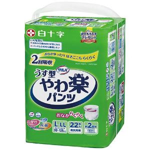 ・ もう一つの新開発！「スイングギャザー」採用により、どんな尿とりパッドもしっかり固定！外モレ防止にもつながります。 ・ スイングギャザーはパンツをはく際の足の動きを妨げにくく、ギャザーに引っかかることによる転倒防止にもつながります。 ・ うす型なのに、排尿量約2回分の安心吸収！（1回の排尿量を150mlとして）。 ・ ムレやすいウエスト部分の通気性をぐーんとアップ。 ・ お肌ケアを考えた素肌と同じ弱酸性素材採用（吸収体のパルプ層のpH値を弱酸性に調整しています）。 ・医療費控除対象商品 ウエストサイズ：80～125cm ■使用方法 「はき方」 ・「うしろ」と書いたマークのある方を後ろ側にして履いてください。 「はずし方」 ・排尿の際には、側面部分のつなぎ目を破いてください。（上下どちらからでも破けます） ・大便の際には、こぼれない様に股部をおさえ、側面部分のつなぎ目を下から破いてください。 「すて方」 ・使用後は、丸めて捨ててください。 ■素材 表面材：ポリオレフィン系不織布 吸水材：綿状パルプ、高分子吸収材、吸水紙 防水材：ポリエチレンフィルム 伸縮材：ポリウレタン 結合材：スチレン系合成樹脂等 ■使用上の注意 1. 肌着をおむつの中に入れないでください。 2. おむつが汚れていなくても使ったら毎日取り換えましょう。 3. 洗濯はできません。 4. 温度の高い所や水に濡れやすい場所には保管しないように気をつけてください。開封後は、ほこりや虫が入り込まないよう、衛生的に保管してください。 5. 肌に残った大便はキレイに拭き取ってください。 6. 紙おむつに付着した大便はトイレに始末してください。 7. トイレに紙おむつを捨てないでください。 8. 使用後の紙おむつの廃棄方法はお住いの地域のルールに従ってください。 9. 外出時に使った紙おむつは持ち帰りましょう。 10. 肌にあわない方は使用を中止してください。 【原産国】 　日本 【問い合わせ先】 会社名：白十字株式会社「お客様相談室」 電話：0120-01-8910 受付時間：9：00～17：00 (土、日、祝日を除く) 【製造販売元】 会社名：白十字株式会社 住所：〒171-8552 東京都豊島区高田3-23-12 【商品区分】 「衛生用品」 【文責者名】 株式会社ファインズファルマ 舌古　陽介(登録販売者) 【連絡先】 電話：0120-018-705 受付時間：月～金　9：00～18：00 (祝祭日は除く) ※パッケージデザイン等、予告なく変更されることがあります。ご了承ください。