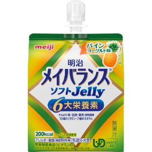 「使用方法」【召し上がり方】 ●1日当たり375mL（3本）を目安に摂取してください。 ●食べ方いろいろ スプーンに出して/器に盛りつけて/そのまま吸って「成分」【成分・原材料】 液状デキストリン（国内製造）、砂糖、乳清たんぱく、食用油脂（なたね油、米油、パーム油、ひまわり油）、難消化性デキストリン、寒天、食塩、酵母／トレハロース、pH調整剤、安定剤（増粘多糖類）、硫酸Mg、乳酸Ca、乳化剤、香料、V.C、紅花色素、塩化K、甘味料（アセスルファムK、スクラロース）、V.E、グルコン酸亜鉛、酸化防止剤（V.C、V.E）、ピロリン酸鉄、ナイアシン、パントテン酸Ca、調味料（有機酸等）、V.B6、V.B1、V.B2、V.A、葉酸、ビオチン、V.K、V.D、V.B12、（一部に乳成分・大豆を含む）「使用上の注意」【使用上の注意・保管及び取り扱い上の注意】 ●医師・栄養士の指導にもとづいて使用されることをお勧めします。 ●静脈内等へは絶対に注入しないでください。 ●容器に漏れ・膨張のあるもの、内用液に異臭・味の異常等がある場合は使用しないでください。 ●食事の代替として使用する場合は、必要に応じてビタミン・ミネラル・微量元素等の栄養素や水分を補給してください。 ●開封後はすぐにお召し上がりください。 ●長時間の加温や繰り返しの加温はしないでください。 ●容器のまま直火や電子レンジにかけないでください。 ●加温すると内容液が柔らかくなることがあるので、注意してください。 ●開封時及び開封後に容器本体を強くつかむと内容液がとびだすことがあるため、袋上部★印付近の固い部分を持って吸ってください。 ●水分が分離したり、スパウト部の内容液が変色することがありますが、栄養的な問題はありません。 ●水分の分離が気になる場合は、軽く揉んでからお召し上がりください。 ●食事介助が必要な方が使用される場合は、介助者が嚥下の様子を見守ってください。 ●1日当たり375ml（3個）を目安に摂取してください。 ●本品は、多量接種により疾病が治癒したり、より健康が増進するものではありません。 ●1日の摂取目安量を守ってください。 ●本品は、特定保健用食品と異なり、消費者庁長官による個別審査を受けたものではありません。 ●常温で保存できますが、直射日光を避け、凍結するおそれのない場所に保管してください。 ●落下等の衝撃や圧迫により容器が破損しやすいので、保存や取り扱いに注意してください。 ●この容器は使い捨て容器です。容器の再使用はしないでください。「問い合わせ先」株式会社明治「TEL」0120-201-3699:00〜17:00（土日祝日、年末年始除く）「製造販売元」株式会社明治「住所」〒104-8306 東京都中央区京橋二丁目2番1号「原産国」日本「商品区分」健康食品 「文責者名」 株式会社ファインズファルマ 舌古　陽介(登録販売者) 「連絡先」 電話：0120-018-705 受付時間：月〜金　9：00〜18：00 (祝祭日は除く) ※パッケージデザイン等、予告なく変更されることがあります。ご了承ください。