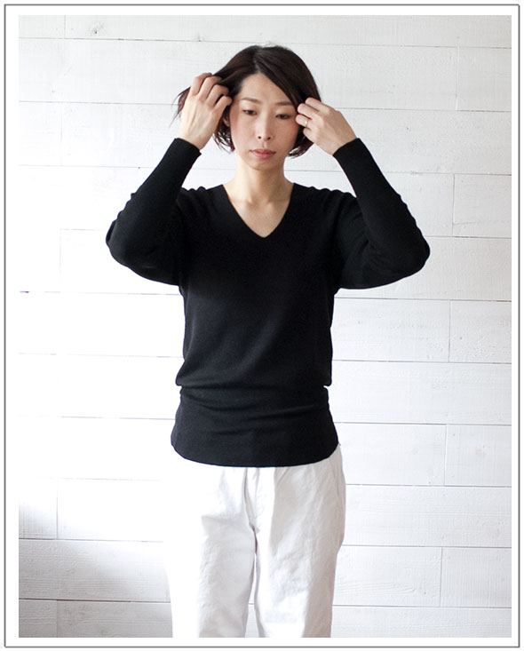 homspun(ホームスパン）長袖Vネックセーター