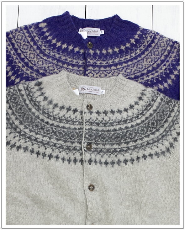 JOHN TULLOCH（ジョンタロック） ノルディック柄シェトランドクルーネックカーディガン