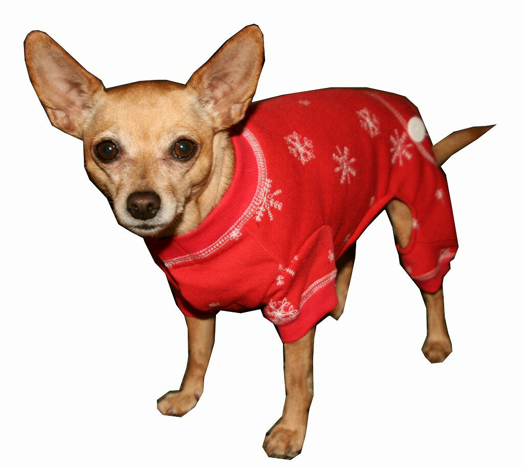 【HIP DOGGIE】冬物アウトレット Red Snowflake Longjohns XS-M 犬 服 小型 子犬 中型 おしゃれ かわいい 防寒 暖かい フリース クリスマス 雪柄 秋 冬服 10FSP