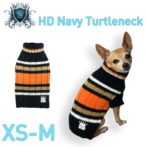 【HIP DOGGIE】冬物アウトレット HD Navy Turtleneck XS-M 犬 服 小型 子犬 中型 おしゃれ かわいい 防寒 暖かい セーター ボーダー タートルニット秋 冬 7STNN