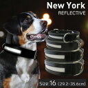 アウトレット エンジェル New York REFLECTIVE 16インチ 首輪 犬 本革 ステンレス オイルドハーネスレザー 小型 子犬 大型 中型 高級 反射板 安全 夜 シンプル 錆びにくい