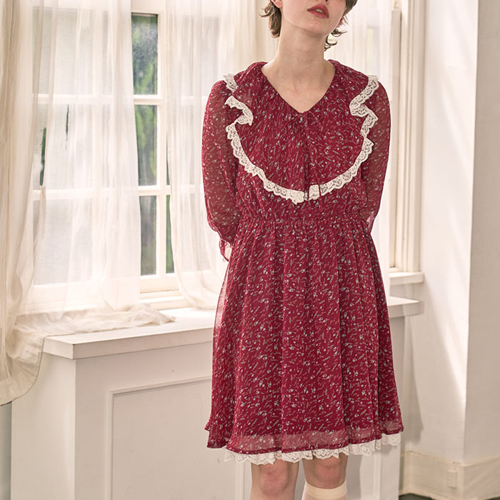 【33%OFF】F i.n.t レース 使い 小花柄 ラッフル ワンピース / フィント [55AE01j005]