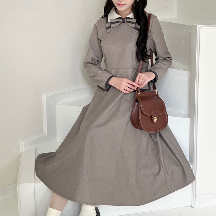 【P10倍】 F i.n.t ライン ボウタイ バイカラー ワンピース/ フィント [55AE02j011]