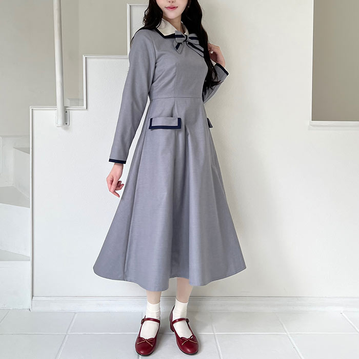 【P10倍】 F i.n.t ライン ボウタイ バイカラー ワンピース/ フィント [55AE02j011]