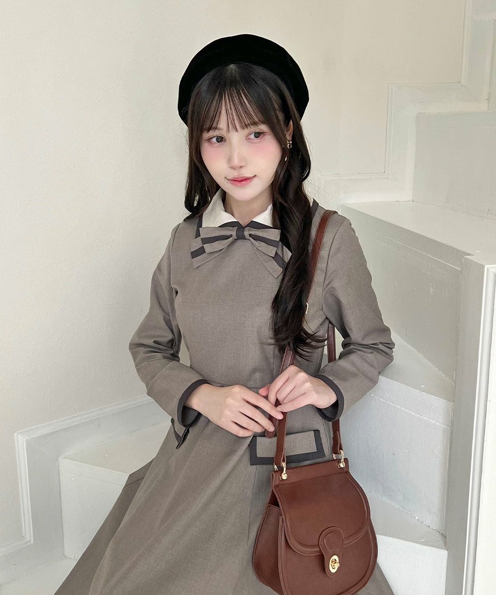 【P10倍】 F i.n.t ライン ボウタイ バイカラー ワンピース/ フィント [55AE02j011]