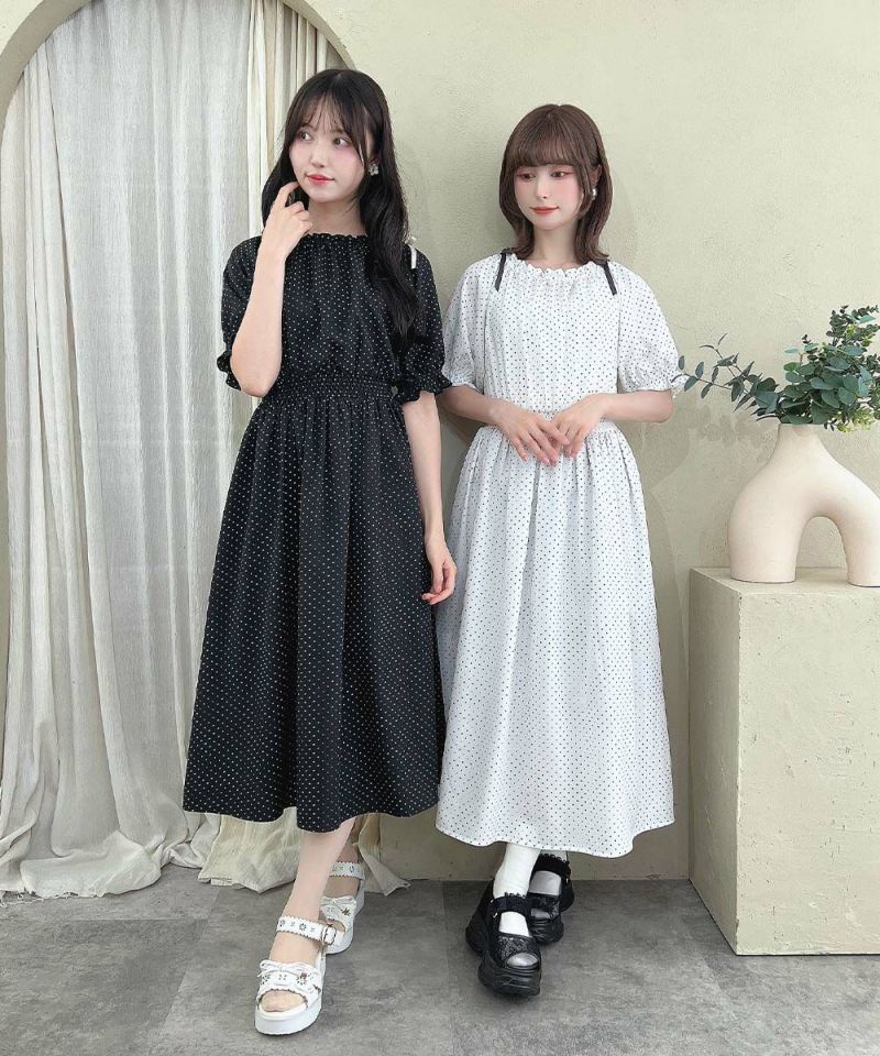 【SALE】ワンピース ドット柄 オフショル 半袖 ワンピース / レトロ ガーリー クラシカル 上品 きれいめ おでかけ トレンド 流行 春 夏 Fint フィント F&A [55CE03h001] fintstore-10000441 F i.n.t サンプル画像3