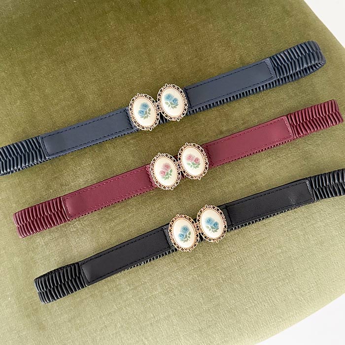 【2Buy10%OFFクーポン】 レディース ベルト ローズ カメオ バックル ゴム ベルト / クラシカル 上品 an another angelus アンアナザーアンジェラス [00BB07a003]（楽天・F i.n.t）