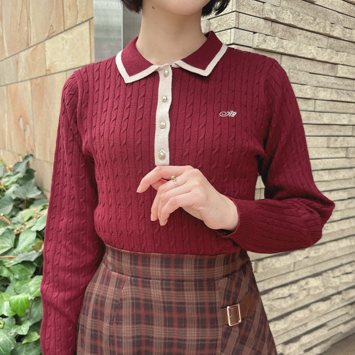 an another angelus エンブレム 釦 配色 ライン ニット ポロ / アンアナザーアンジェラス [55BJ07j004]