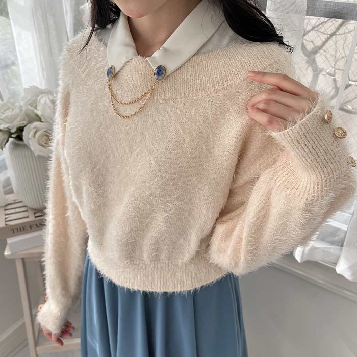 F i.n.t エンブレム 釦 シャギー ニット プルオーバー / F&A [55CJ03j002]